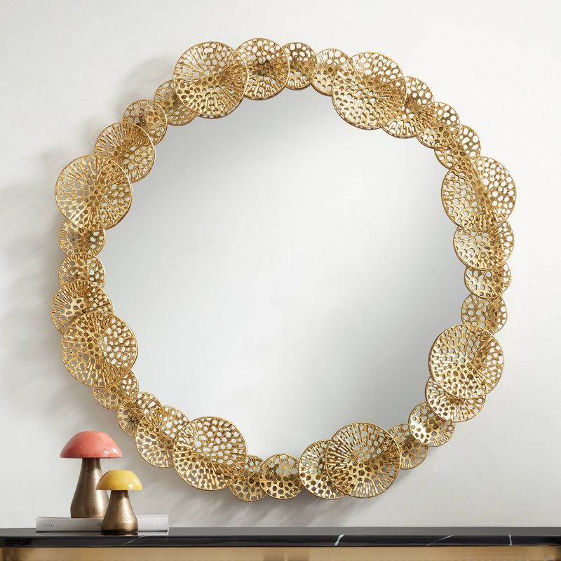 Uttermost Layered Lotus Shiny Gold 33 1/2" Round Wall Mirror, 2 of 8