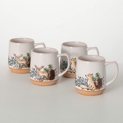 4.5"H Sullivans Embossed Woodland Christmas Mugs Set of 4 Multicolor Indoor Christmas Decor