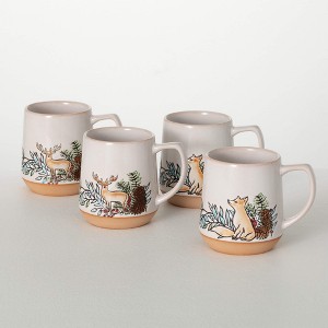 4.5"H Sullivans Embossed Woodland Christmas Mugs Set of 4 Multicolor Indoor Christmas Decor - 1 of 4