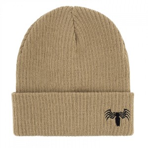 Adult Spider-Man Black Spider on Beige Cuffed Beanie - 1 of 2