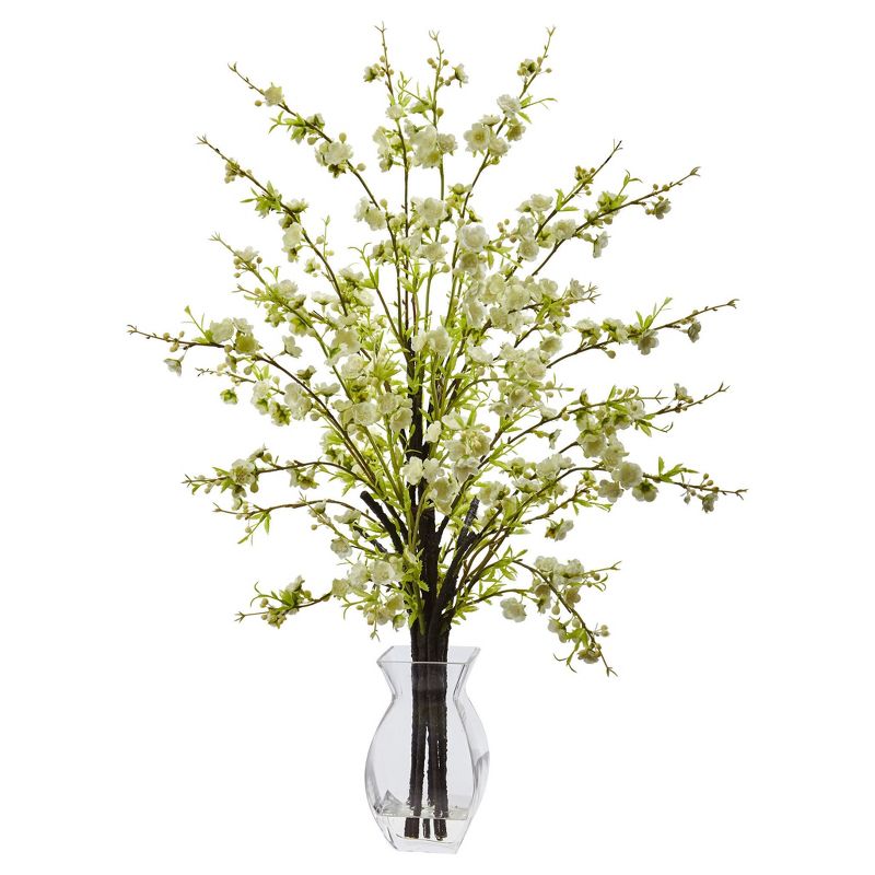 Cherry Blossom in Glass Vase White - Nearly Natural, 1 of 5