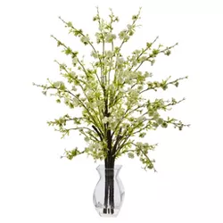 Cherry Blossom in Glass Vase White - Nearly Natural