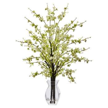 Cherry Blossom in Glass Vase White - Nearly Natural