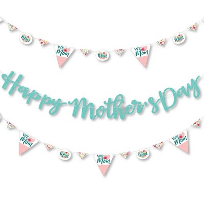 Big Dot of Happiness Colorful Floral Happy Mother's Day - We Love Mom Party Letter Banner Decor - 36 Banner Cutouts & Happy Mothers Day Banner Letters