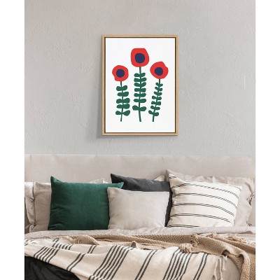 Red Flowers Abstract Canvas Art with Natural Frame