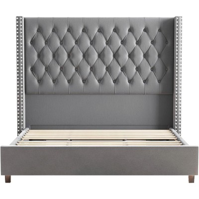 Bed Frame with 61.4" Headboard,Velvet Tufted and Handmade Pleat Deep Button