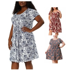 Women's Plus Size 2 Piece Floral Inverted Box Pleat Boho Casual Shirt Dresses - Agnes Orinda - 1 of 4