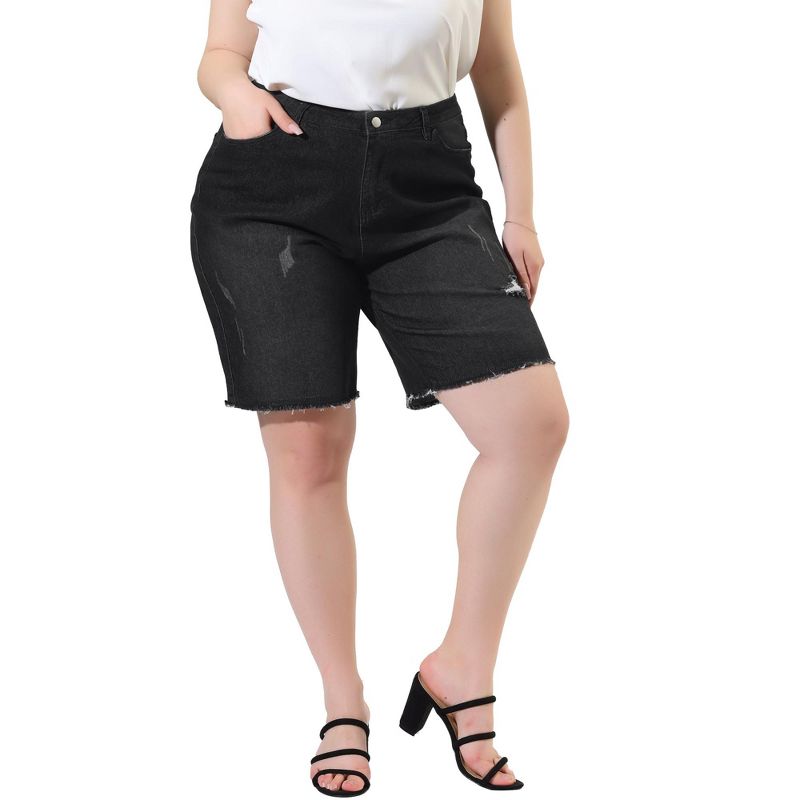 Agnes Orinda Women's Plus Size Denim Shorts Mid Rise Ripped Frayed Bermuda Jean Shorts, 1 of 7