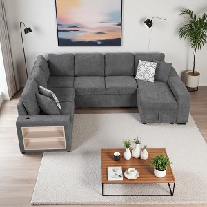 109" U-Shaped Convertible Sectional Sofa Bed with Storage & Pillows - 1 of 4
