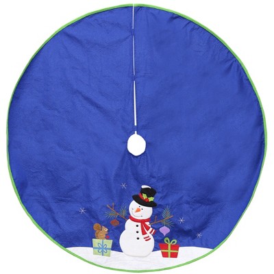 Northlight 48" Blue and White Snowman with Gifts Christmas Tree Skirt