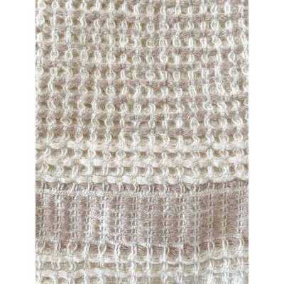 Warm Beige Mini Waffle Turkish Cotton Bath Towel with Striped Edge