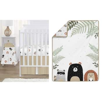 Sweet Jojo Designs Boy or Girl Gender Neutral Unisex Baby Crib Bedding Set - Woodland Pals Taupe White and Grey 4pc