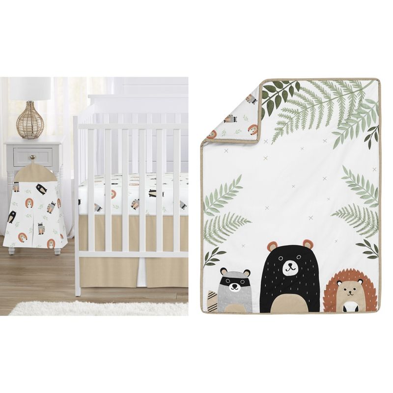 Sweet Jojo Designs Boy or Girl Gender Neutral Unisex Baby Crib Bedding Set - Woodland Pals Taupe White and Grey 4pc, 1 of 8