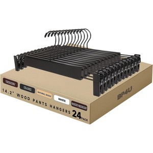 BP4U 14.2" Premium Wooden Adjustable Pants Hangers, Solid Wood Skirt & Trouser Hangers with 360° Swivel Hook, Wrinkle-Free Design - 1 of 4