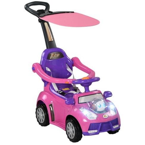 Qaba Push Car For Kids 1 3 Years 3 In 1 Sliding Car Foot To Floor Baby Push Car With Removable Handle Music Horn Canopy Safety Guardrail Pink Target