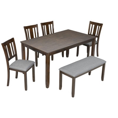 NicBex 6-Piece Dining Table Set with 4 Upholstered Dining Chairs & Bench,Modern 58.5 Inch Rectangle Kitchen Table Set with Wood Legs for livingroom