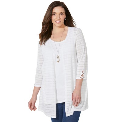 Catherines Women's Plus Size Shadow Stripe Cardigan