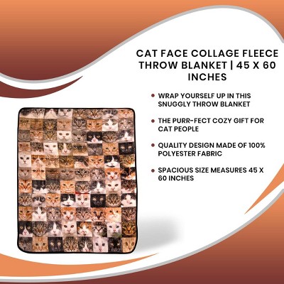 Cat Face Collage Fleece Throw Blanket 45 x 60 Inches