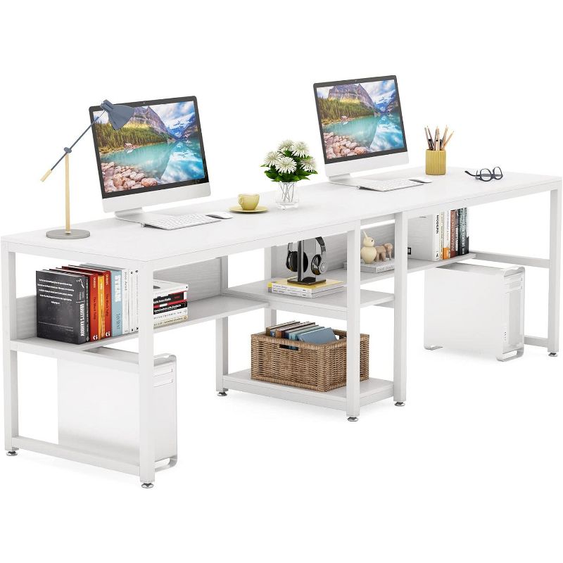 Tribesigns Two Person Desk with Bookshelf, 78.7 Computer Office Double Desk, Writing Desk Workstation with Shelf for Home Office, 1 of 8