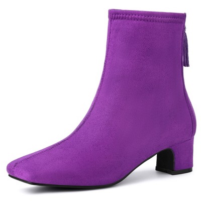 BLISSFUL STEP Women's Block Heels Square Toe Back Zip Ankle Boots