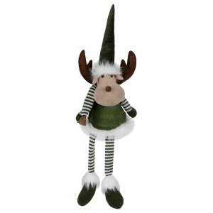 Northlight Dangling Striped Legs Sitting Moose Christmas Figure - 20" - Green and White - 1 of 4