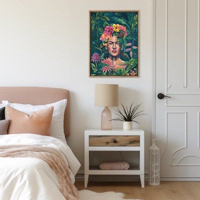 Frida Kahlo Floral Portrait Framed Canvas Wall Art