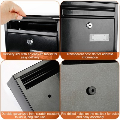 Black Lockable Wall Mount Iron Mailbox with Keys