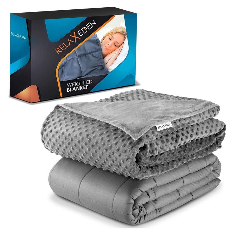 RELAX EDEN Adult Breathable Cotton Weighted Blanket with Grey Duvet Cover, 60 by 80 Inch, 20 Pounds, Made with Polyester and Glass Beads, Grey, 1 of 7