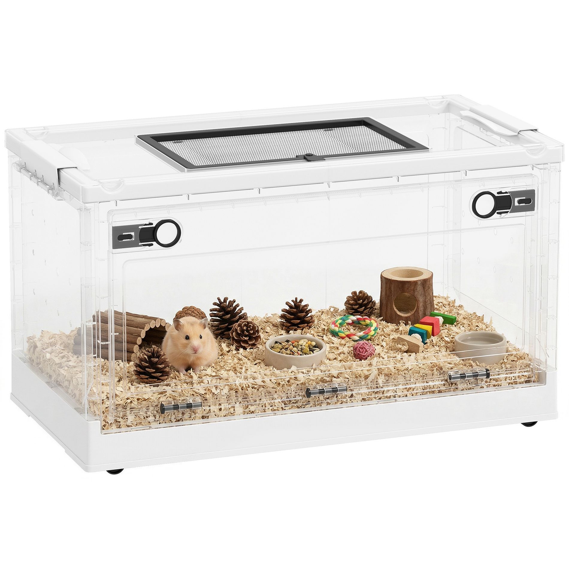 PawHut Hamster Cage, Stackable Gebril Cage with Front Door, Ventilated Small Animal Habitat for Dwarf Hamsters, Gerbils, Mice, 22" x 13" x 12", White