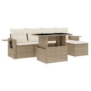 vidaXL 6 Piece Patio Sofa Set with Cushions Beige and Cream Poly Rattan - Without Storage - 1 of 4