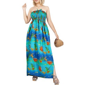 HAPPY BAY Women's A line Slit Maxi Casual Beach Vacation Dress Tube Evening Long Strapless Christmas Holiday Outfits for Women L-XL Palm Tree Lapis - 1 of 4