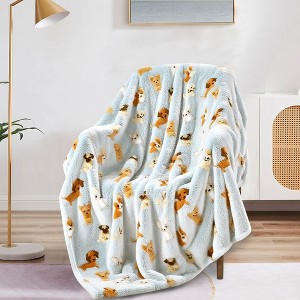 Home Mart Goods Dog Puppies Blue Soft Plush Fleece Cozy Throw Blanket - 50" x 70" - 1 of 4