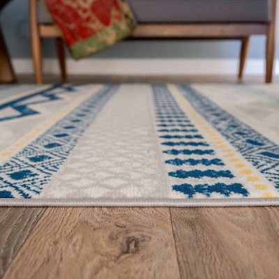 Boho Blue Geometric Tufted Synthetic Area Rug