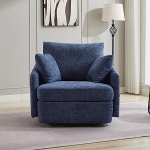 Hrinhom 40.6" W Modern Swivel Accent Chair With Pillows,Chenille Upholstered Swivel Sofa Chair - 1 of 4