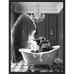 Amanti Art Splish Splash Safari Elephant by Niky Rahner Framed Canvas Wall Art - 1 of 4