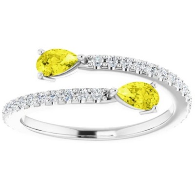Pompeii3 5/8 Ct Fancy Yellow Pear Shape Diamond 2-Stone By Pass Ring Lab Created White Gold