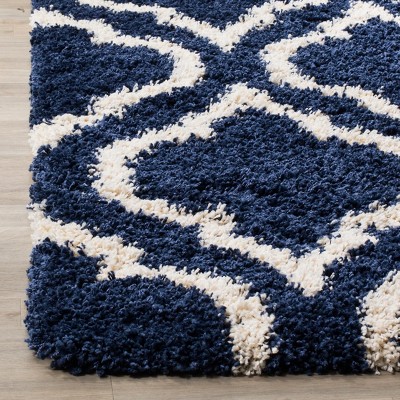 Navy and Ivory High Pile Shag Square Area Rug