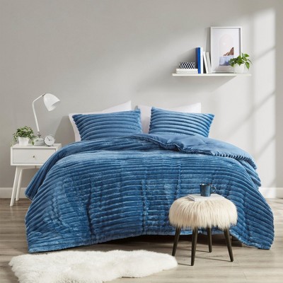 3 Pcs Cozy Plush Bedding Comforter Set, Premium Flannel Super Soft Ribbed Blanket, All Season Fluffy Cozy Lightweight Bed Set with Matching Shams