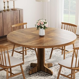 Round Dining Table for 4, 47 Inch Farmhouse Kitchen Table with Wood Tabletop and Stable Base, Circle Dinning Room Table(Only Table) - 1 of 4