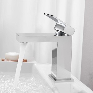 ChicFurnit Bathroom Sink Faucet Single Handle Solid Brass Design with Pop Up Drain for Modern Vanity Spaces, Silver, 15.7"*8.02"*2.9" - 1 of 4