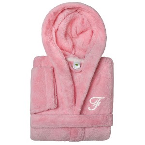 Personalized Linum Kids 100% Polyester SUPER PLUSH Double Brushed Hooded Bathrobe in White Script Font - 1 of 3
