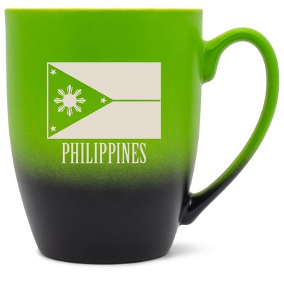 Elanze Designs Philippines Flag 12 Ounce Ceramic Laser-Etched Engraved Drinkware Mug, Green and Black Ombre