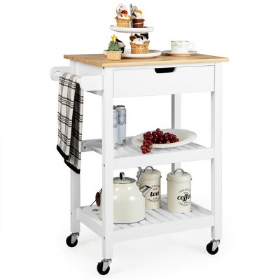 Skonyon 3-tier White Wood Kitchen Cart Rolling Service Trolley With ...