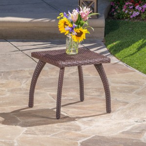 19'' Small Square Wicker Patio Side Table with Curved Legs,Outdoor Accent Table for Balcony or Porch-Cuddlewood - 1 of 4