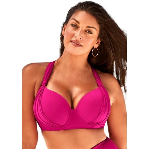 Swimsuits For All Women's Plus Size Bra Sized Drape Front Underwire Bikini  Top - 46 G, Pink : Target