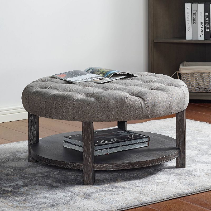 Julla Round Button Tufted Storage Ottoman Antique Washed Gray/Light Gray - HOMES: Inside + Out, 3 of 6