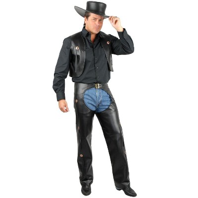 Charades Men's Leather Black Chaps and Vest Costume
