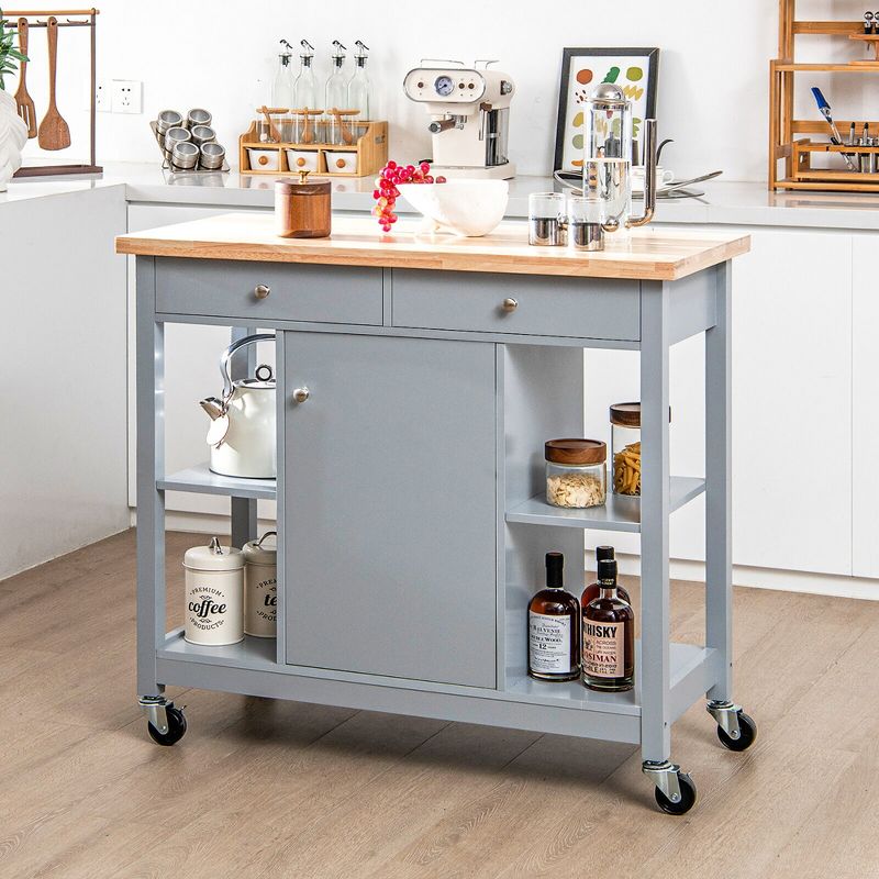 Tangkula Kitchen Island Utility Cart Rolling Storage Trolley w/ Open Shelves & 2 Drawers, 2 of 11