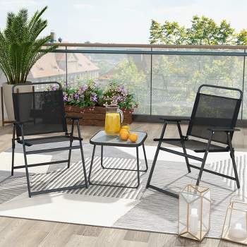 Costway 3pcs Patio Folding Conversation Chairs&Table Heavy-Duty Metal Outdoor Portable