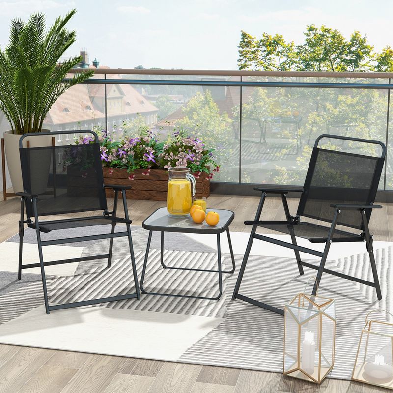 Costway 3pcs Patio Folding Conversation Chairs&Table Heavy-Duty Metal Outdoor Portable, 1 of 11